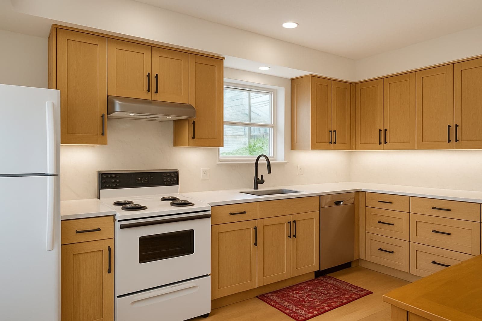 The same kitchen reimagined in Marwees · Solid White Oak Shaker